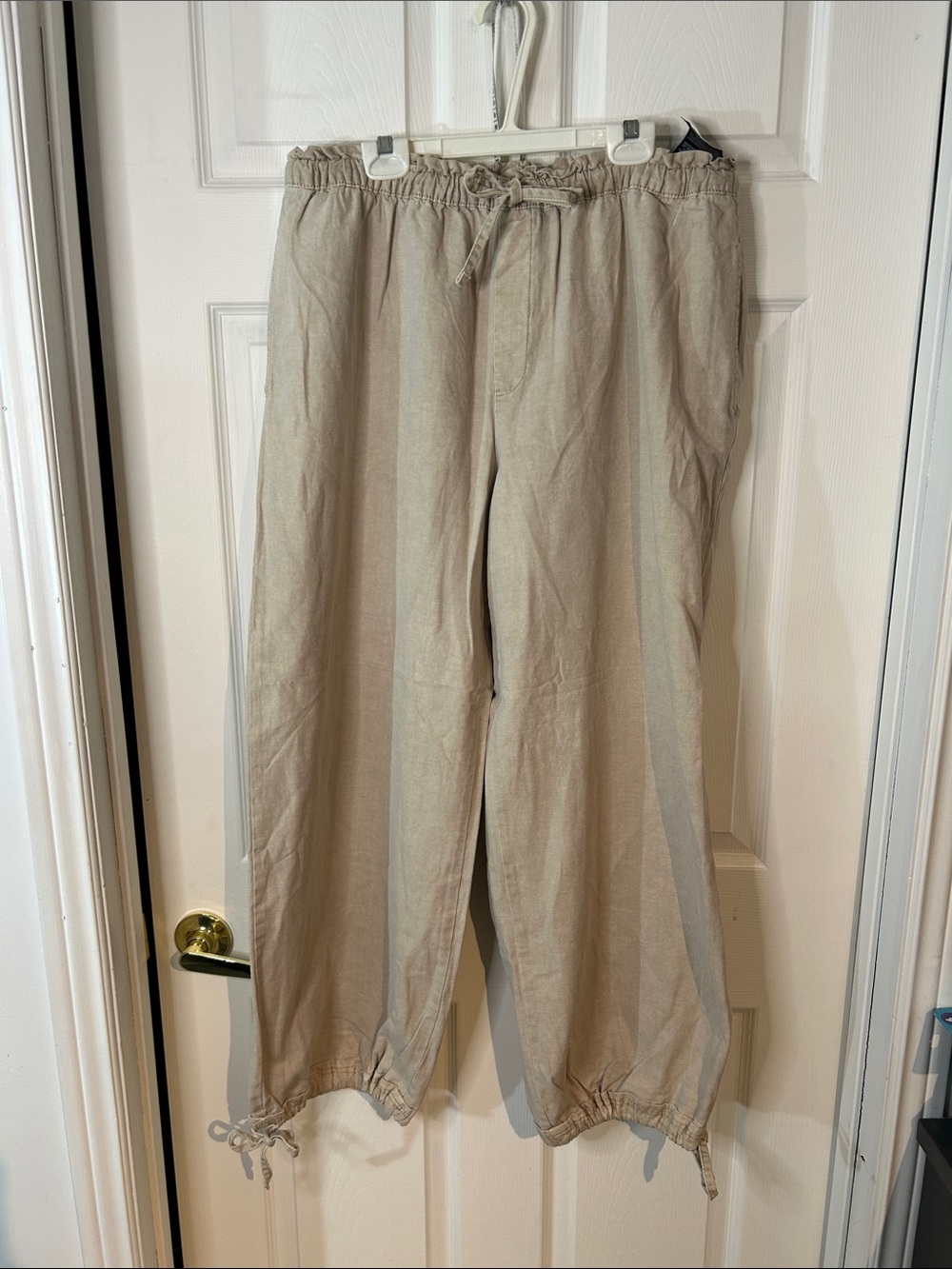 Zara Light Beige Elastic-Waist Wide Leg Pants - Picture 2 of 10